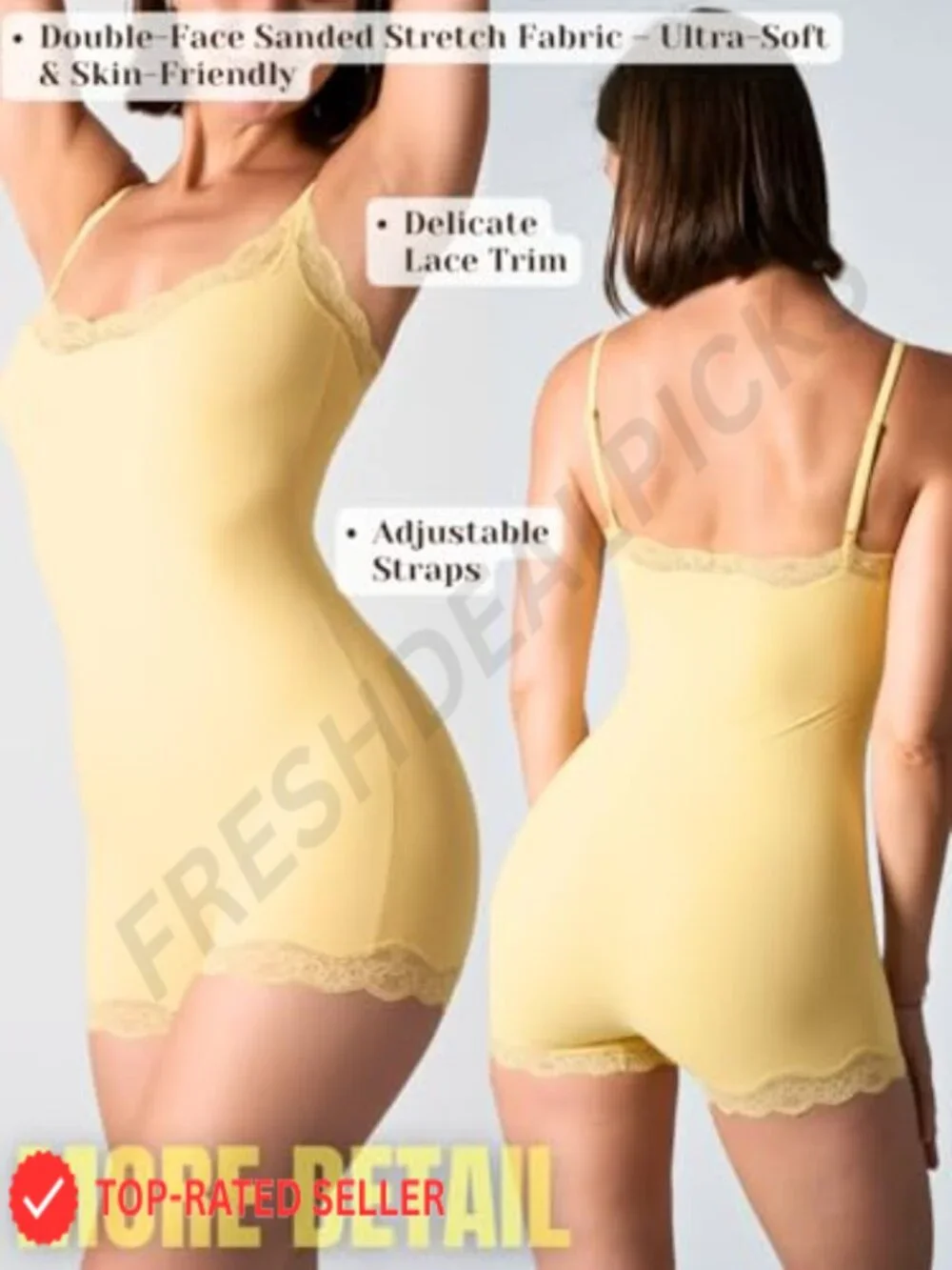Women's Lace Trim Square Neck Romper Bodysuit, Adjustable Straps, Breathable